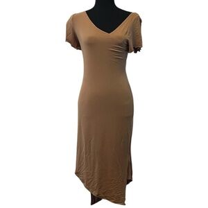 Arielle Tan bodycon V-Neck Dress asymmetrical hem